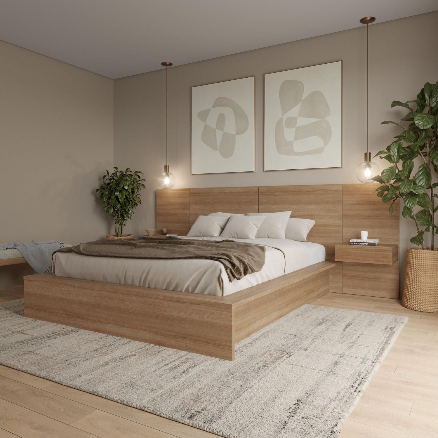 James 4-Piece Bedroom Set With Bed, Headboard and 2 Floating Nightstands