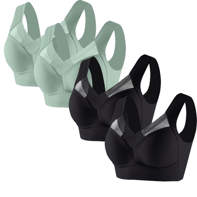 Timegard 4pc Bras for Women Wireless Comfy Breathable Full Coverage High Support Back Smoothing Everyday Bra