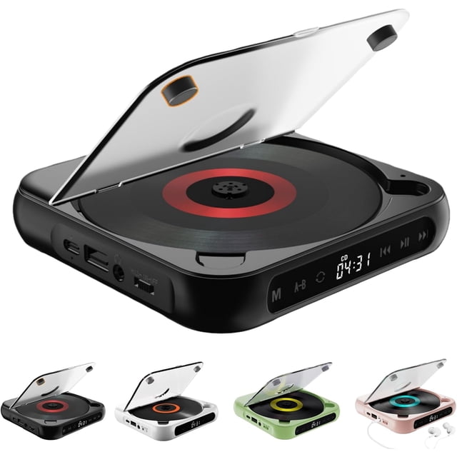 Portable Bluetooth CD Player with LED Display, 2026 New Portable Bluetooth CD Player, for Home, Car & Outdoor USB, SD/AUX/FM Radio, Hi-Fi Sound Rechargeable Wireless Compatible (Black)