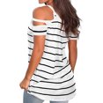 thumbnail image 4 of Women Horizontal Stripe Printed Cold Shoulder Scoop Neck Short Sleeves Shirt, 4 of 4
