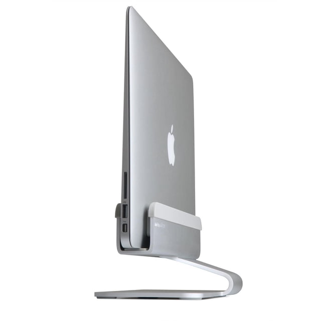 Rain Design mTower Support Vertical pour Ordinateur Portable pour MacBook Pro & Air en Argent Tenant un MacBook Argenté Fermé Verticalement d'Un Côté, Doté d'Un Design en Aluminium Monobloc avec Fini Anodisé Sablé et Rembourrage en Caoutchouc Blanc, Conçu pour Économiser de l'Espace au Bureau et Augmenter la Circulation d'Air Autour de l'Ordinateur Portable