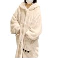 thumbnail image 2 of Penkiiy Women Cute Warm Flannel Plush Bathrobes Star Pattern Hooded Button up Long Robe L White, 2 of 5
