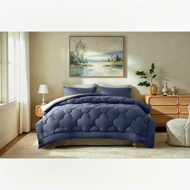 Bedtreat King Comforter Sets,7-Pieces Reversible Bedding Sets,Bed in a Bag with Comforter, Flat Sheet and Fitted Sheet, Pillowcases & Shams,Navy Blue/Milky Coffee