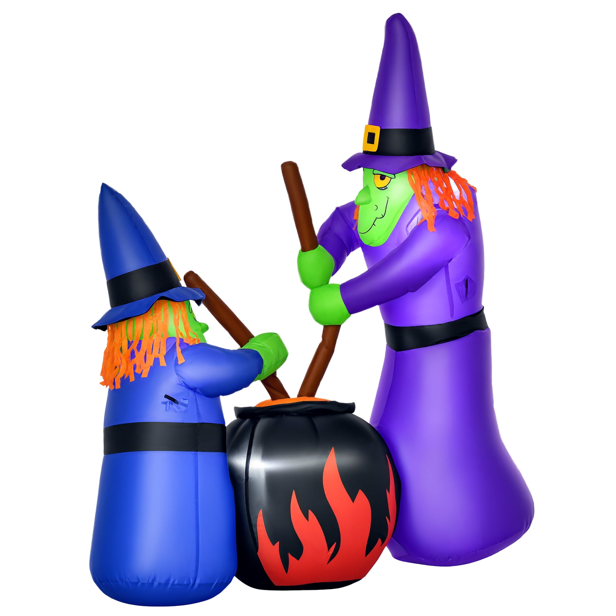 HOMCOM Colorful 5.5ft Inflatable Halloween 2 Witch Display LED Outdoor Yard
