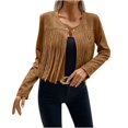 thumbnail image 2 of Simua Fashion Faux Leather Jacket Women Motorcycle Jacket Fringe Cropped Jacket Utility Tassel Suede Moto Jacket, 2 of 7