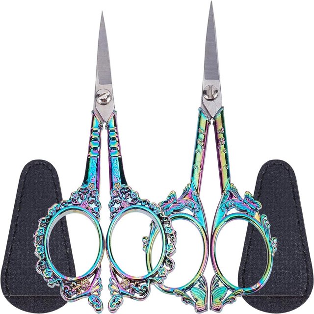 HLONK 2Inch Stainless Steel Scissors Silver Sewing Embroidery Scissors Small Precision Detail Scissors Vintage Shears Sharp Cutter for Fabric Paper Cutting Craft Art Work DIY Tool DIY