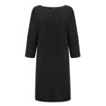 thumbnail image 4 of Pisexur Robe à Manches Courtes à Col Rond Longueur Genou Mode Femme Été Décontractée Couleur Unie Robe à Manches Mi-Longues à Col Rond à Boutons Robe Femme, 4 of 6