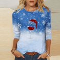 thumbnail image 2 of Pisexur Hauts de Noël pour Femmes Blouses Manches 3/4 T-Shirt Imprimé Verres de Vin Rouge Hauts Mode Xmas Col Rond Chandail à Enfiler Hauts Décontractés Amples T-Shirts d'Automne, 2 of 4
