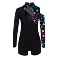 thumbnail image 4 of YONGHS Kids Girls Gymnastics Glitter Unitard Cold Shoulder Long Sleeve Rhinestones Color Block Patchwork Leotard Star Black 14, 4 of 5