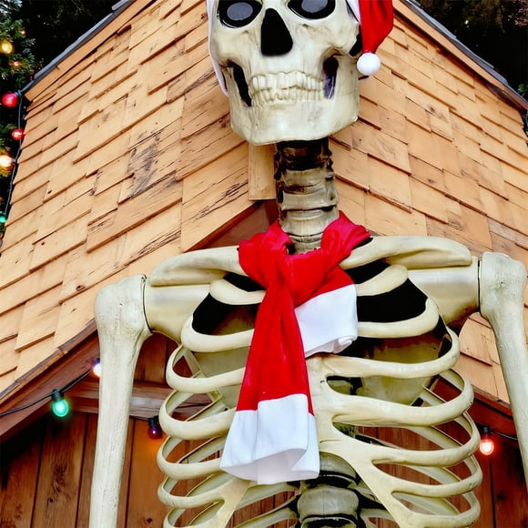 LSLJS 12 Foot Skeleton Christmas Outfits Scarf and Santa Hat with DrawstringAdhesive for Heavy Secure 12 FT Skeleton Accessories for Christmas Decorations , Christmas Decoration Supplies