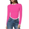 thumbnail image 1 of Timegard Hauts de Sortie pour Femmes Col Ras du Cou Manches Longues Couleur Unie Ajusté Confortable Hauts Courts Décontractés Mode, 1 of 4
