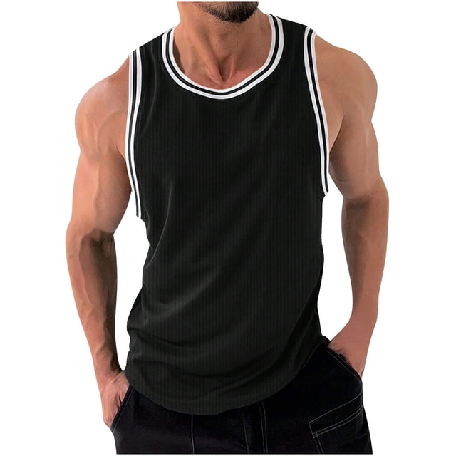Timegard Mens Shirts Ribbed Crewneck Sleeveless Comfy Tee Color Block Summer Casual Fitting Tank Top
