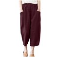 thumbnail image 1 of Pantalons Larges en Coton et en Lin pour Femmes à la Mode d'Été Pantalons Solides, 1 of 8