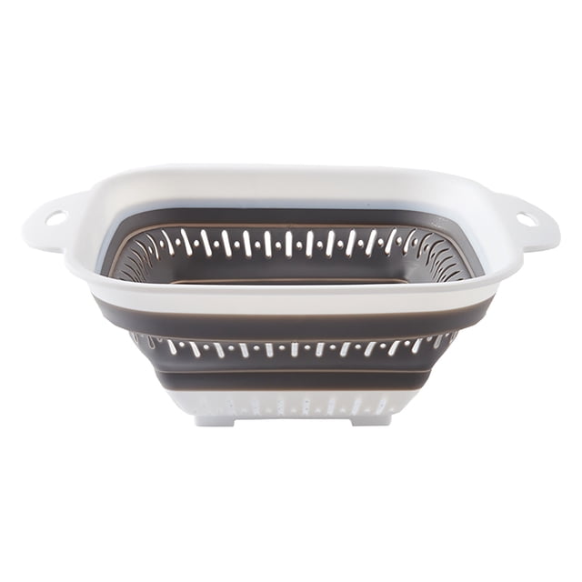 Oleegame 1PC Stainless Steel Cutlery Set Collapsible Colander Strainer with Plastic Handles Foldable Storage Basket Gray