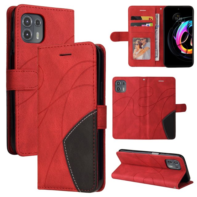 Étui Compatible Motorola Edge 20 Lite, Étui Portefeuille en Cuir avec Support, Vue, Fermoir Magnétique, Étui Folio à Rabat pour Téléphone - Rouge