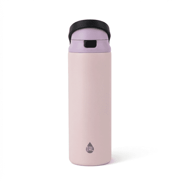 Bouteille d'eau TAL en acier inoxydable 2 en 1 avec paille et bouchon à pression, 710 ml (24 oz liq.), rose poudré