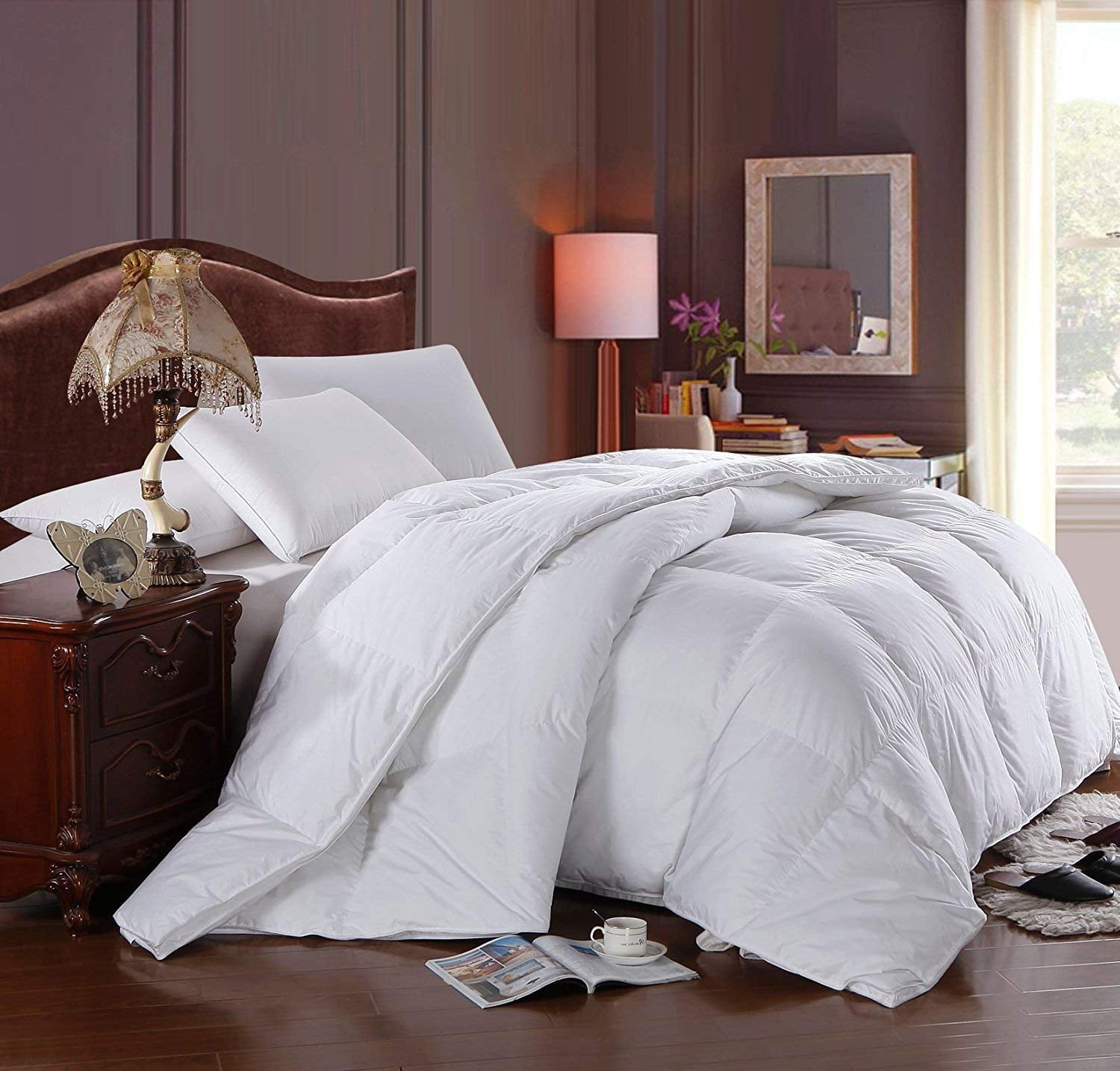 Royal Hotel Bedding Down Comforter Light Hypoallergenic Oversized Queen Size Duvet Insert, 600 Fill Power 100% Cotton Shell Down Proof Insert Comforter with Corner tabs