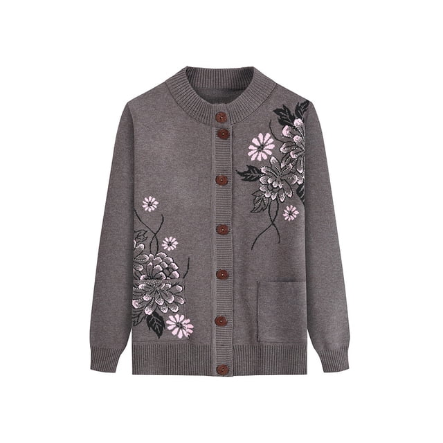 Thinsony Polyester Middle-Aged And Elderly Sweater Warm And Comfortable To Wear Exquisite Workmanship khaki 1Set