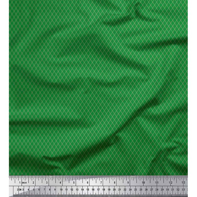 Soimoi Green Moss Georgette Fabric Diamond Geometric Printed Fabric 1 Yard 42 Inch Wide