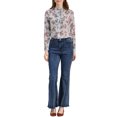 thumbnail image 2 of INSPIRE CHIC Women's Ruffle Collar Long Sleeve Button Down Floral Shirt S Light Blue, 2 of 6