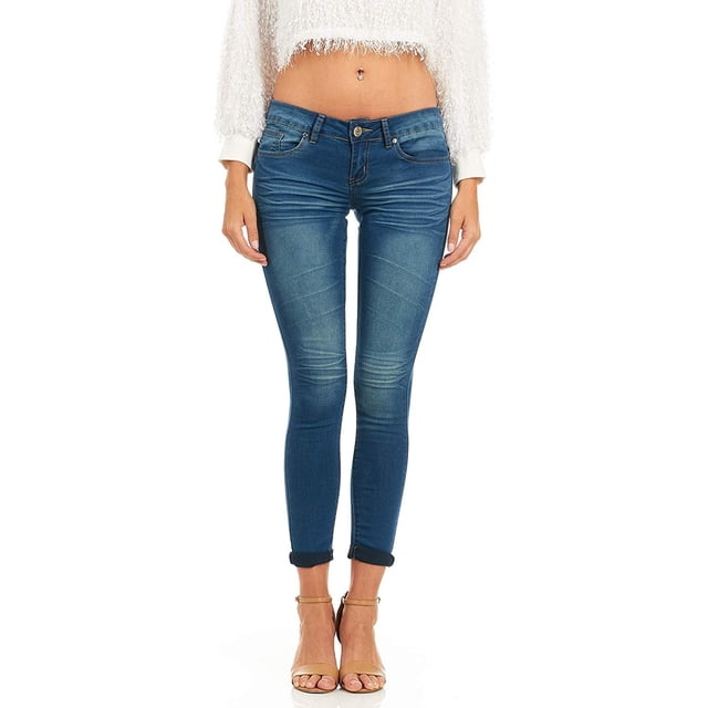 COVERGIRL Jeans Moulants à Revers pour Femmes Grande Taille, Denim Extensible, Bleu Foncé, Taille 22W