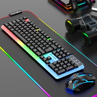 EGNMCR Ensemble de Clavier et Souris Lumineux Clavier Flottant Sensation Mécanique Souris et Clavier de Jeu Lumières RVB Colorées Clavier Filaire Souris Filaire Clavier et Souris