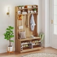 thumbnail image 2 of Costway 4-In-1 Hall Tree Entryway Bench with Coat Rack & Flip Drawers 6 Dual-Hook Hangers Natural, 2 of 10