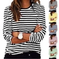 thumbnail image 1 of Yuyuzo Hauts pour Femmes Grande Taille Automne Chandails à Manches Longues Col Rond à Blocs de Couleur Rayés Décontractés Confortables T-Shirts à Enfiler Taille Bleu, 1 of 6