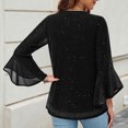 thumbnail image 3 of Meichang Womens Ruffle 3/4 Sleeve Notch V Neck Double Layers Mesh Blouses Loose Fit Flowy Tunic Tops Solid Lightweight Work Shirts on Clearance, 3 of 7