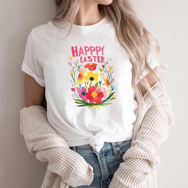 Weiqiqre Summer Outfits for Women Happy Easter T Shirt Easter Bunny Shirt Cute Rabbit Graphic Tee Gift Spring Tees Tops