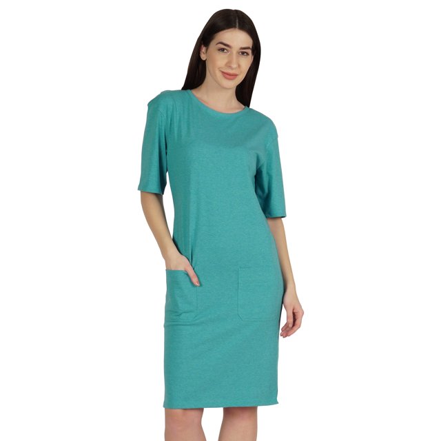 Inkmeso Robe T-Shirt pour Femmes à Manches au Coude, Coupe Régulière, avec Poches avant