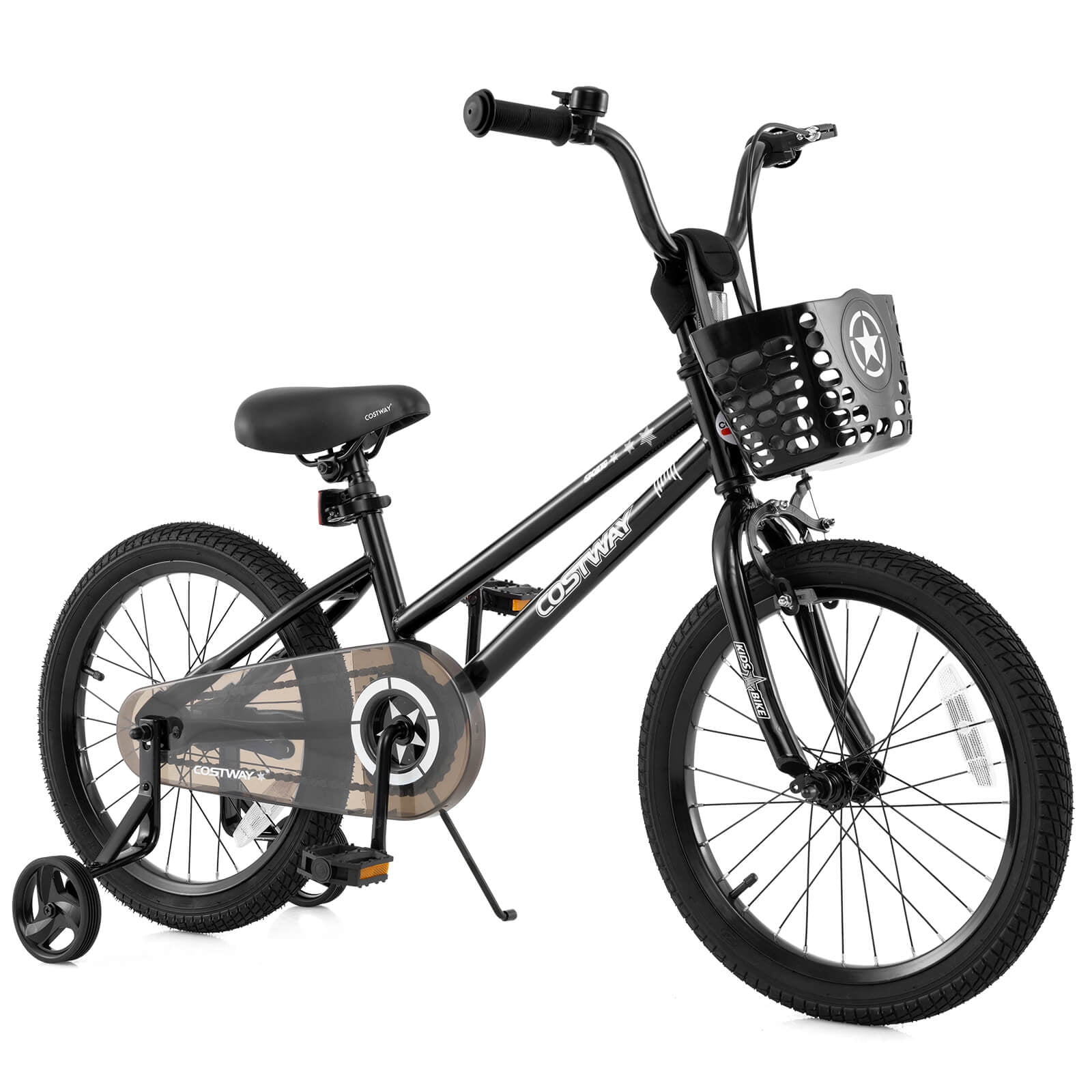 Costway 18" Kid's Bike with Training Wheels Adjustable Handlebar & Seat Handbrake Black