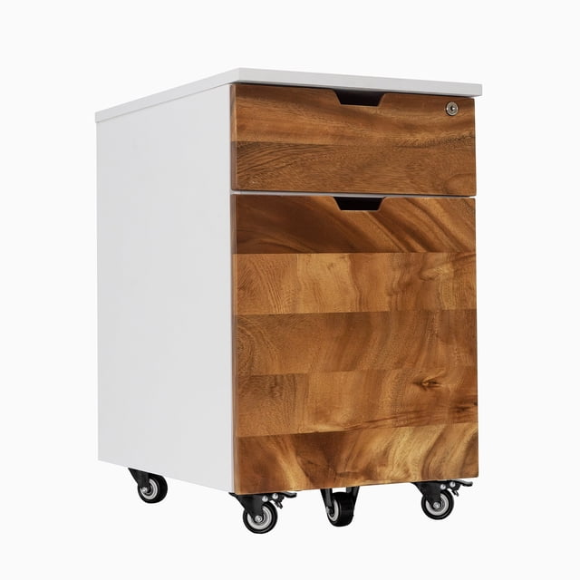 Desky Wooden Minimal Filing Cabinet - White / Saman Hardwood