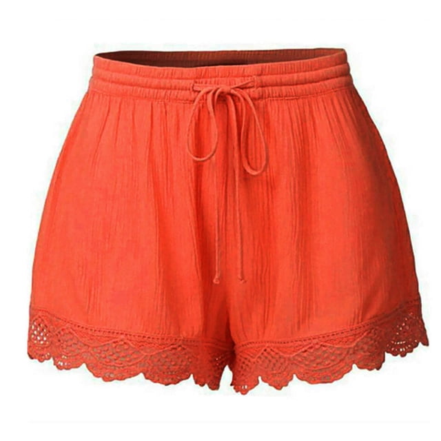 Dealovy Pajamas Shorts for Women Plus Size Drawstring Elastic High Waisted Lace Bottom Comfy Lounge Shorts