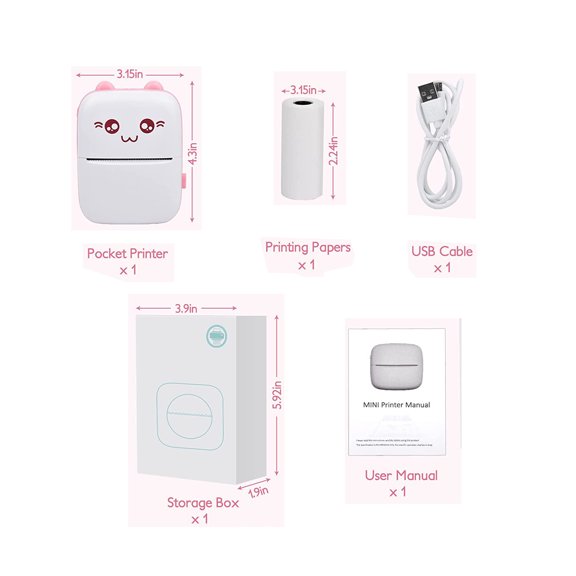 Mini Imprimante de Poche, Imprimante Thermique Bluetooth Portable pour Téléphone Intelligent IOS Android, Étiquette/reçu/autocollant Sans Fil Mobile Photo Rose