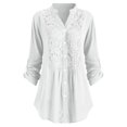 thumbnail image 1 of Heliisoer Women's Plus Size Contrast Lace V Neck Rolling Sleeve Shirts Blouse Tops, 1 of 1
