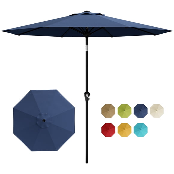 Parasol de Patio 9 Pi pour Table d'Extérieur – Parasol de Marché avec Manivelle et Inclinaison à Bouton-Poussoir, Protection UV, Auvent Ventilé Imperméable, 8 Baleines, Pare-Soleil pour Piscine, Terrasse, Jardin et Cour – Bleu Marine