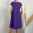 thumbnail image 3 of RKSTN Robes d'Été pour Femmes 2023 Décontractées en Coton et Lin Couleur Unie Longueur Genou Jupes Col Rond Manches Courtes Robe Midi avec Poches, 3 of 5