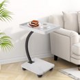thumbnail image 3 of Rolling C Shaped Laptop Desk 2 Tier with Wheels, Space Saving Mobile Bedside Table with Lockable Casters, Compact Computer Stand for Sofa Small Spaces, Natural Wood/White/Walnut, 3 of 7