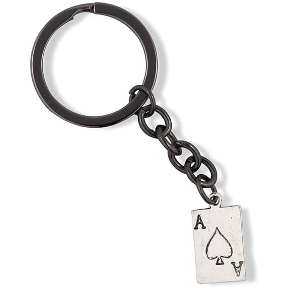Ace of Spades Keychain Gift for Kids Women Men Girls and Boys Jewelry Playing Card Poker and Game Accessories (Medium, Silver)