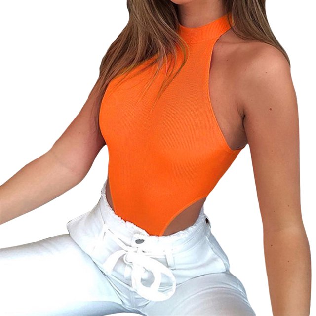 EYIIYE Combinaison Short d'Été pour Femme Sans Manches à Col Licou Aguichant Ajustée Extensible