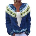 thumbnail image 1 of LMKIHUSA Chandails Fair Isle pour Femmes Ethnique Boho Graphique Tricot Coloré Manteau Col Rond Cardigan à Boutons 2025 Bleu,P, 1 of 3