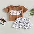 thumbnail image 2 of Kid Boy Pants Suit  Short Sleeve  Neck Letters Print Tops + Drawstring Short Pants  Black 18-24 Months, 2 of 8