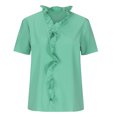 thumbnail image 3 of Pompotops Women's Casual Solid Color Ruffle Collar Long Sleeve Ruffle Shirt Blouse V-Neck Short Sleeve Shirt Tops, 3 of 7