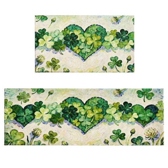 St Patricks Day Kitchen Mats for Floor of 2 Green Saint Patrick's Holiday Theme Kitchen Rugs Non Washable Absorbent Kitchen Runner Rugs