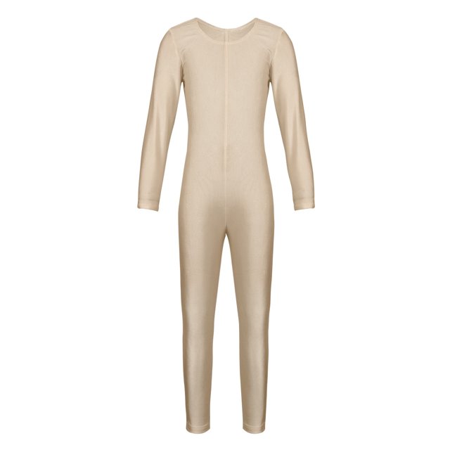 Jizyo Combinaison de Danse Ballet à Manches Longues pour Filles, Nude 3TG