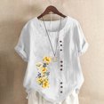 thumbnail image 1 of Pisexur Chemises en Lin pour Femmes Manches Courtes Blouses en Coton à Fleurs Hauts Grande Taille Décontractés Amples Col Rond Tuniques Unies Haut, 1 of 5