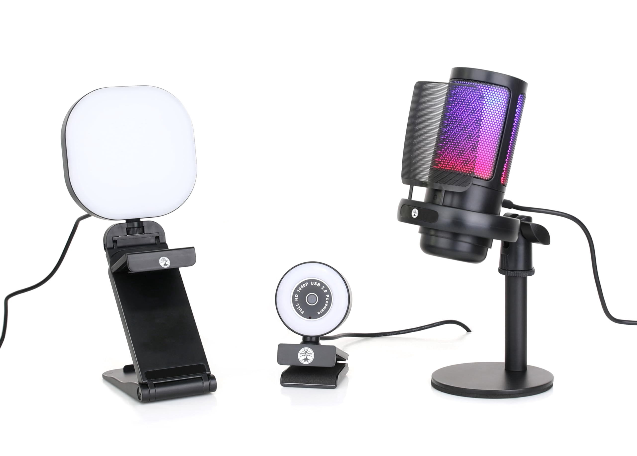Live Streaming Kit- Perfect for Streaming Video Games on Twitch, YouTube, Podcasts and Working from Home. includes 1920x1080p Webcam, Professional USB Microphone, and One LED Mul