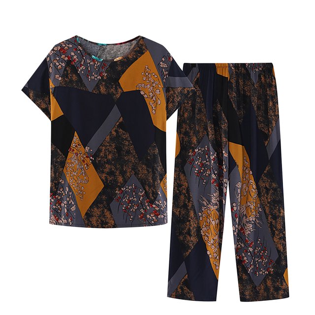 Penkiiy Ensemble Deux Pièces d'Été pour Femme, Manches Courtes, Col Rond, Ensemble de Pyjama, Hauts Imprimés, Ensemble Pantalon, TG Multicolore