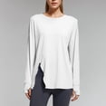 thumbnail image 2 of Hvobtty Chemise Décontractée à Manches Longues à Col Rond pour Femmes, Haut à Col Rond de Yoga à Manches Longues à Fente Ouverte pour Femmes, Sport et Mise en Forme, 2 of 4